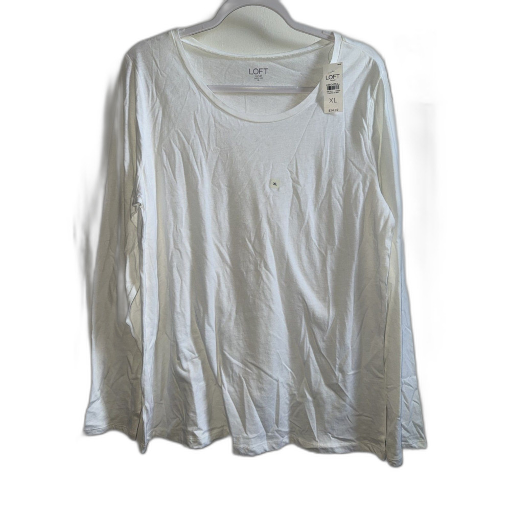NWT Loft Outlet White Long Sleeve Crewneck T-Shirt Size XL Cotton Base Layer